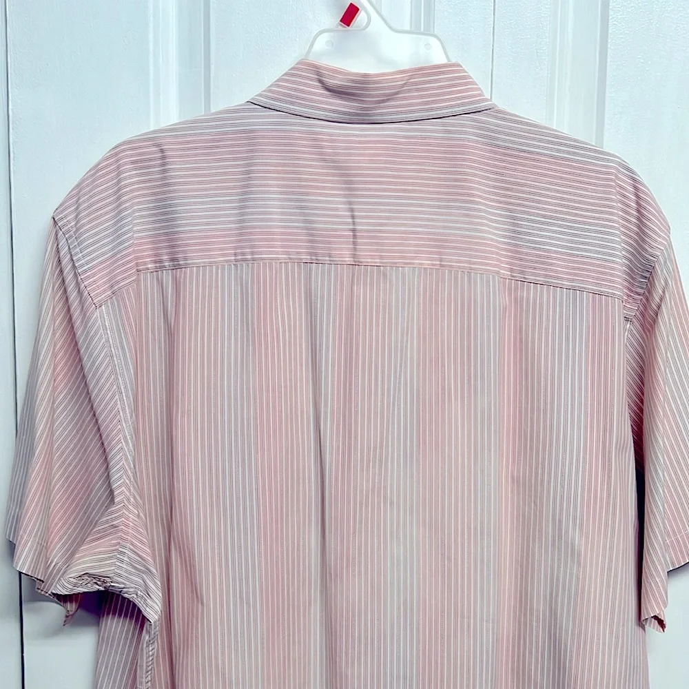 Banana Republic White Pink Purple Pinstriped Pocket Short Sleeve Shirt Size XL